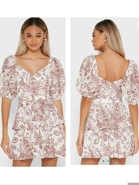 Ted Baker White Mini Dress with Rust Paisley Print